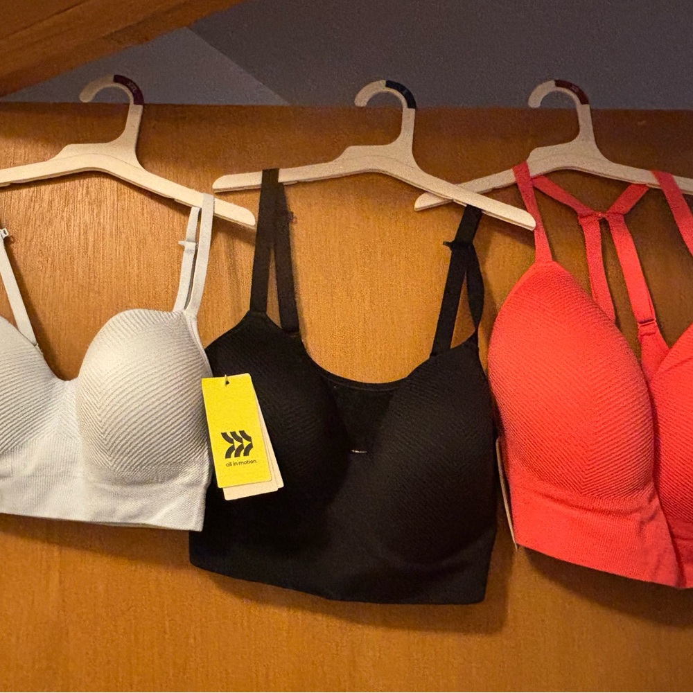 Women's sports bra sets- Black, light blue, and corral Size XS-XL